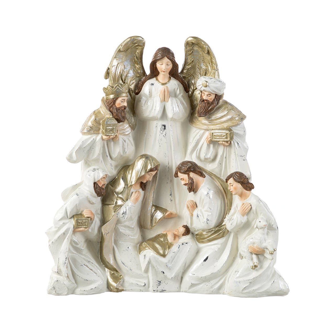 Glitzhome® 13" Ivory & Gold Resin Nativity Figurine